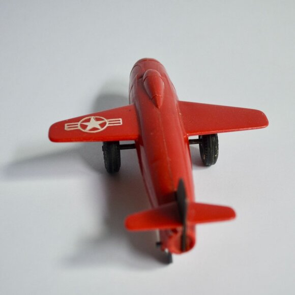 Vintage Marx Toy Pull Rudder Airplane Bell X-1 Experimental Jet Red - Picture 6 of 7